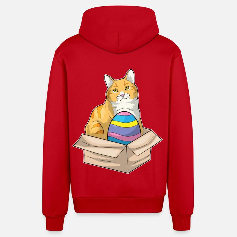 Cat Easter Easter Egg - Organic Relaxed Hooded Jacket Made in EU - red
