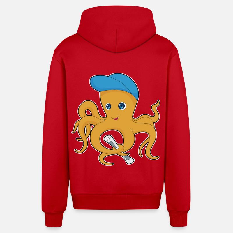 Journal Octopus - Veste à capuche bio décontractée fabriquée en UE - rouge