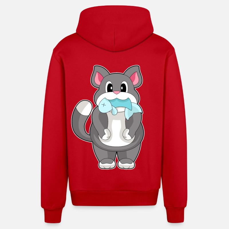 Poisson-chat - Veste à capuche bio décontractée fabriquée en UE - rouge