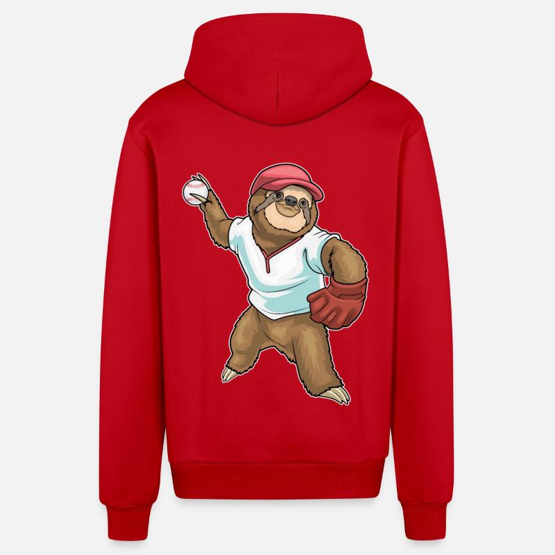 Gant de baseball Sloth - Veste à capuche bio décontractée fabriquée en UE - rouge