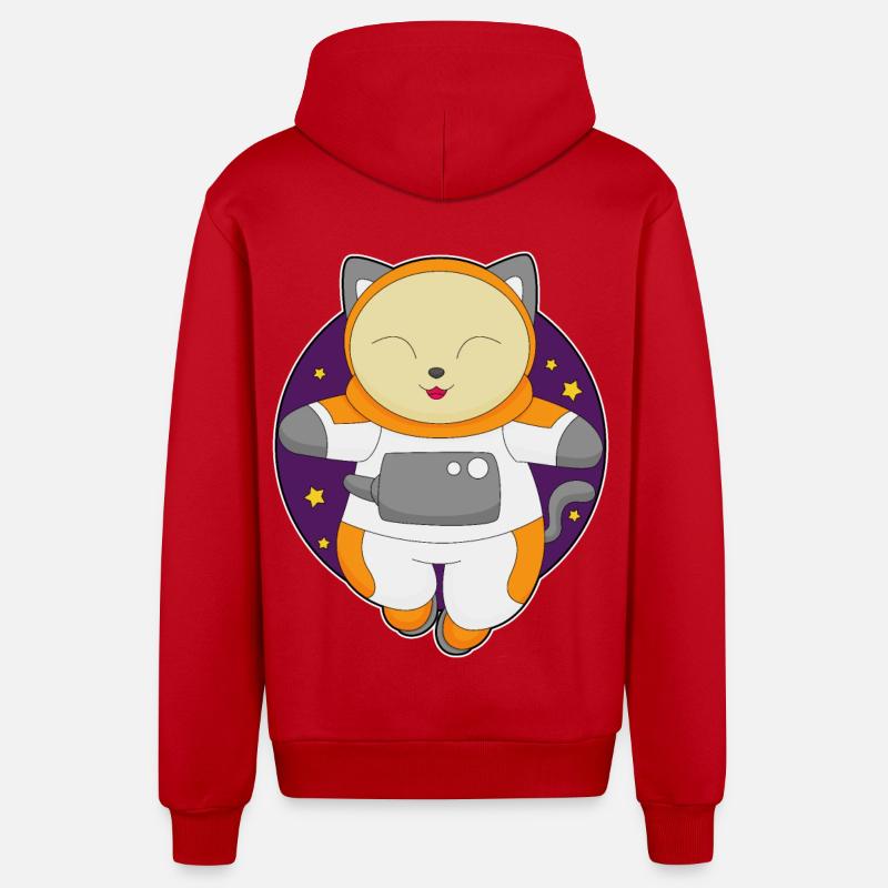 Cat Astronaute Espace - Veste à capuche bio décontractée fabriquée en UE - rouge