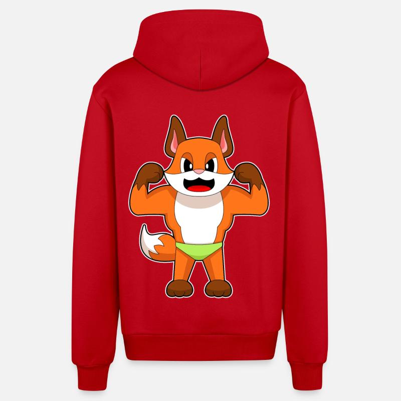 Fox Bodybuilder Musculation - Veste à capuche bio décontractée fabriquée en UE - rouge