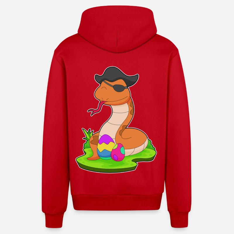 Snake Easter Pirate - Organic Relaxed Hooded Jacket Made in EU - red