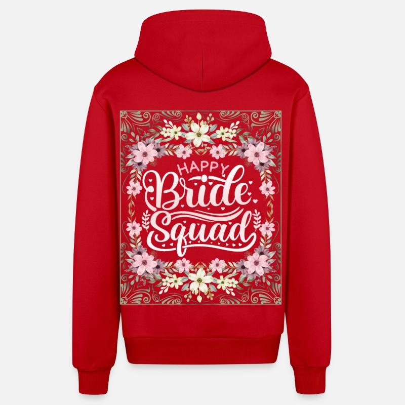 Happy-Bride-Squad, Team Bride, Dicton, Calligraphie - Veste à capuche bio décontractée fabriquée en UE - rouge