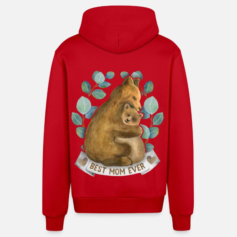 Maman-Maman Mama-Mami Dire avec Mama-Ours - Veste à capuche bio décontractée fabriquée en UE - rouge