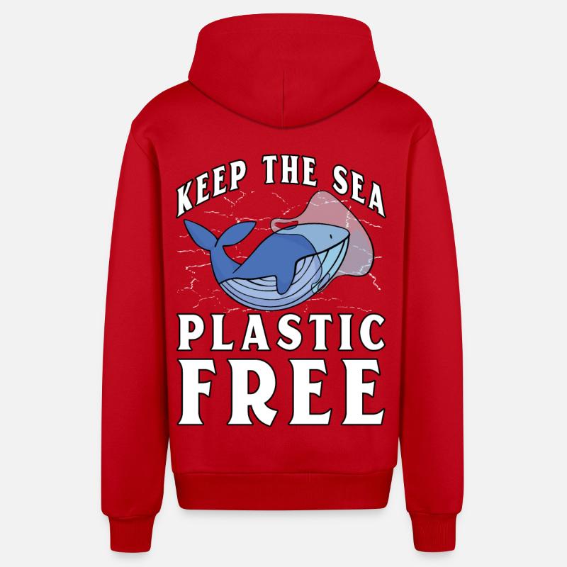 Gardez la mer sans plastique - Veste à capuche bio décontractée fabriquée en UE - rouge