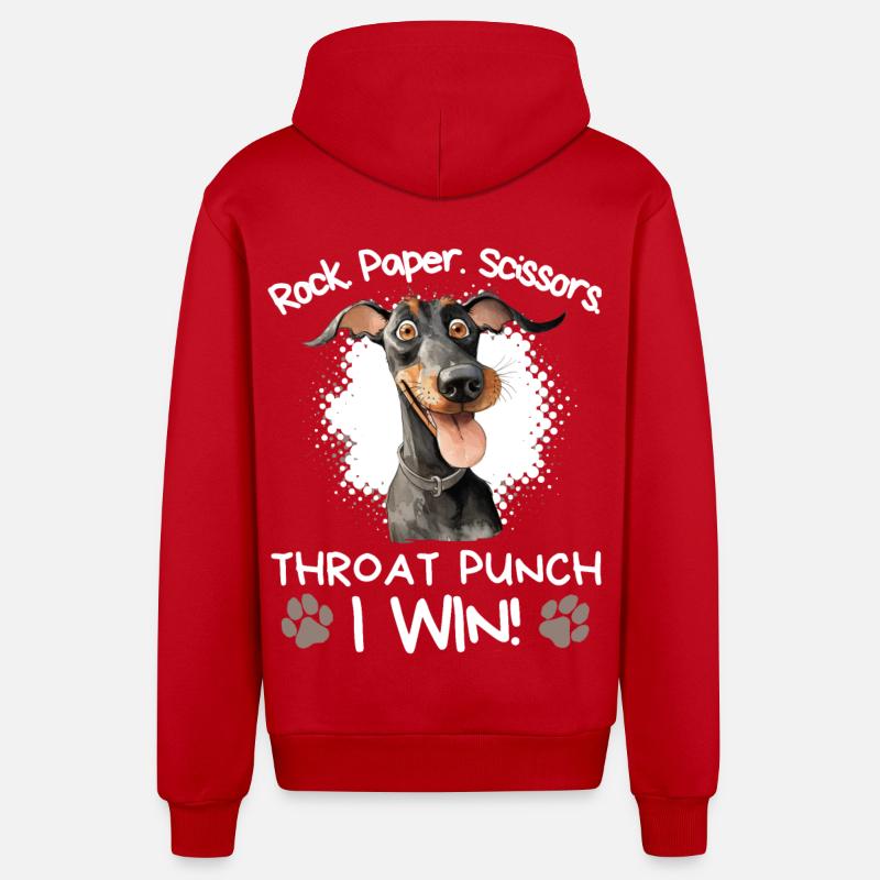 Roche Papier Ciseaux Doberman Sarcastique - Veste à capuche bio décontractée fabriquée en UE - rouge