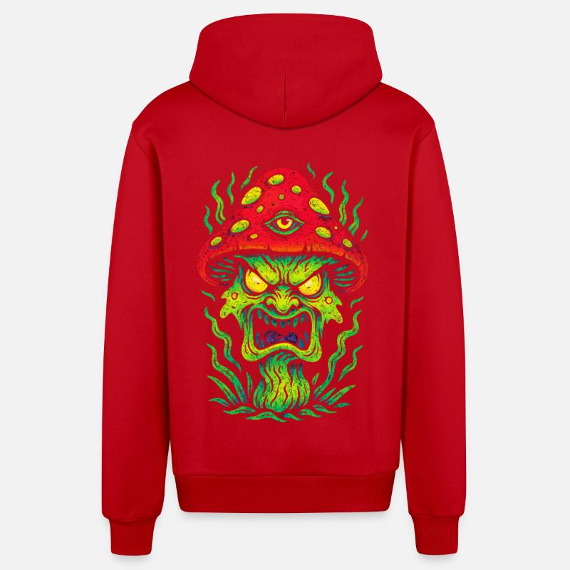 Psycho Toadstool with Third Eye - Organic Relaxed Hooded Jacket Made in EU - red
