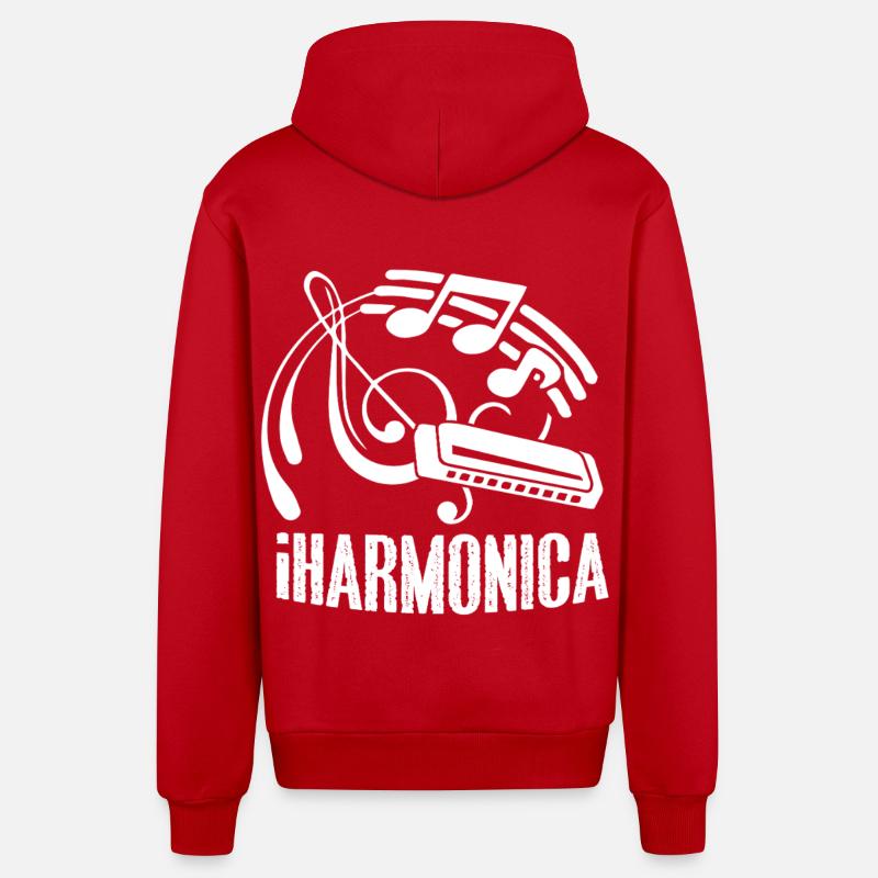 Harmonica Funny Harmonica - Organic Relaxed Hooded Jacket Made in EU - red