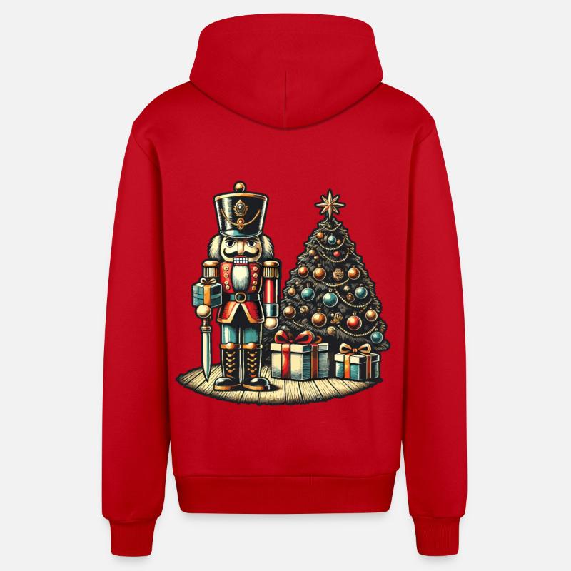 Nutcracker and Christmas Tree Art - Organic Relaxed Hooded Jacket Made in EU - red