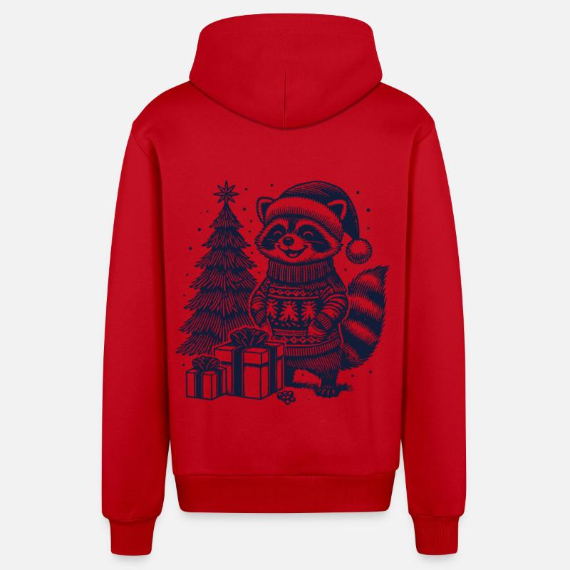 Fröhlicher Waschbär Weihnachten Pullover - Organic Relaxed Kapuzenjacke Made in EU - Rot