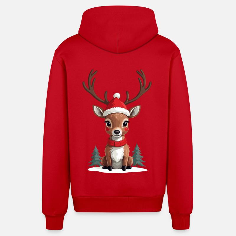 Joyeux Noël Renne Illustration - Veste à capuche bio décontractée fabriquée en UE - rouge
