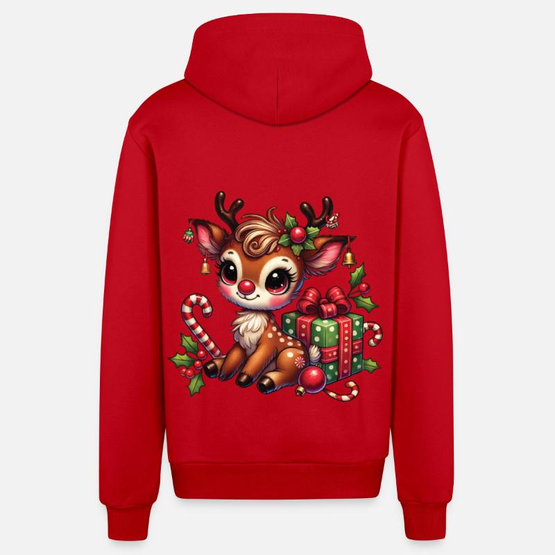 Renne de Noël avec cadeau - Veste à capuche bio décontractée fabriquée en UE - rouge
