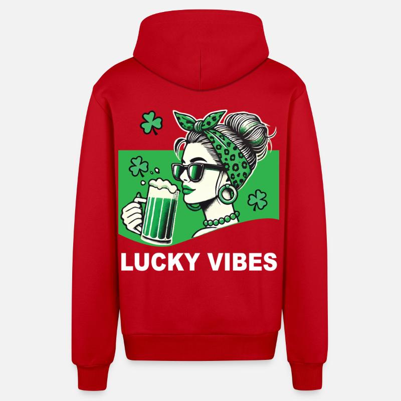 Saint-Patrick Lucky Vibes Shamrock - Veste à capuche bio décontractée fabriquée en UE - rouge