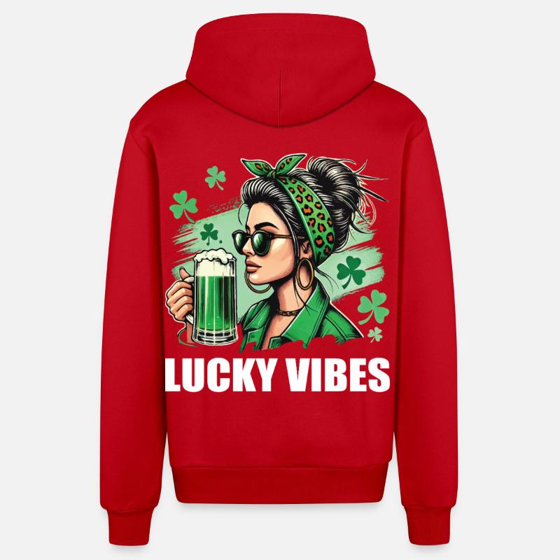 Saint-Patrick : style Lucky Vibes - Veste à capuche bio décontractée fabriquée en UE - rouge