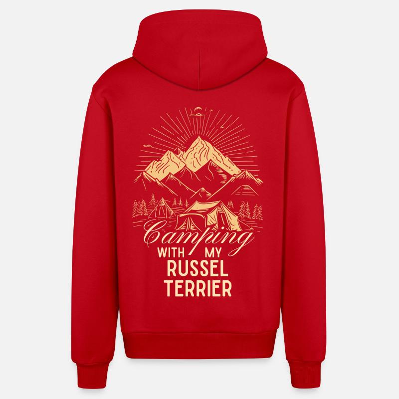 Russel Terrier Camping - Organic Relaxed Hooded Jacket Made in EU - red