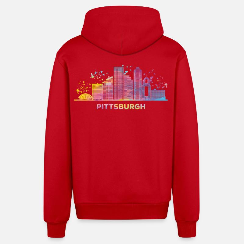 Pittsburgher Skyline Pittsburgh - Veste à capuche bio décontractée fabriquée en UE - rouge