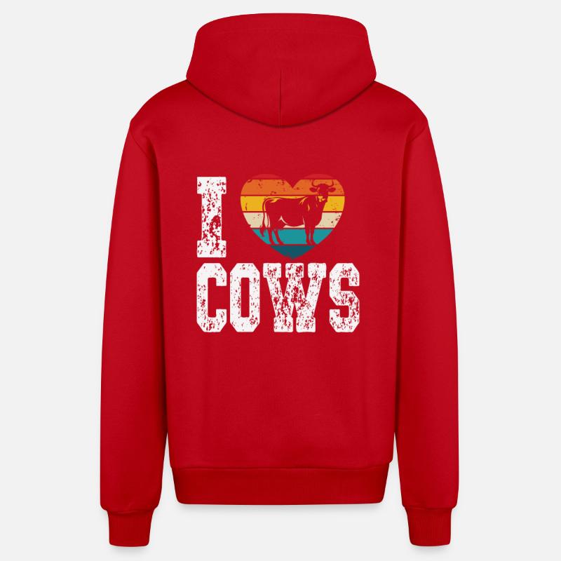J’aime les vaches - Veste à capuche bio décontractée fabriquée en UE - rouge