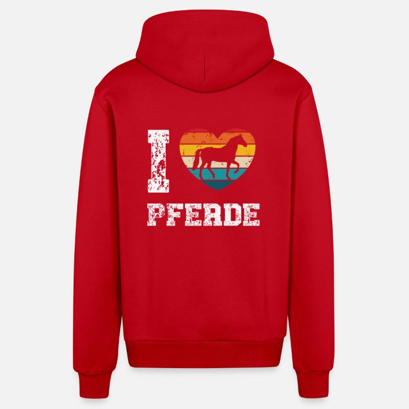 J’aime les chevaux - Veste à capuche bio décontractée fabriquée en UE - rouge