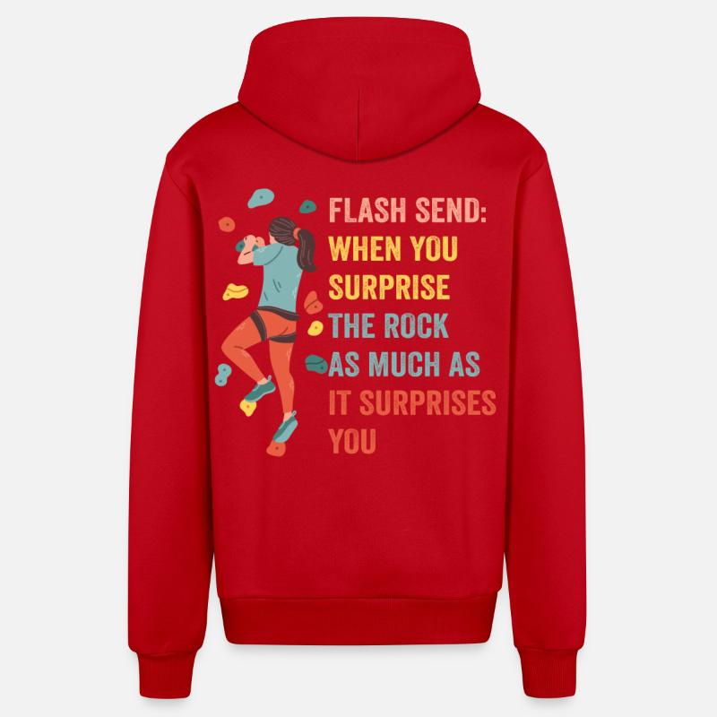 Boulderer Flash Send Bouldern - Organic Relaxed Kapuzenjacke Made in EU - Rot