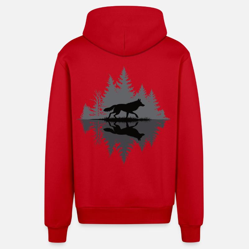 Wolf im dunklen Wald - Organic Relaxed Kapuzenjacke Made in EU - Rot