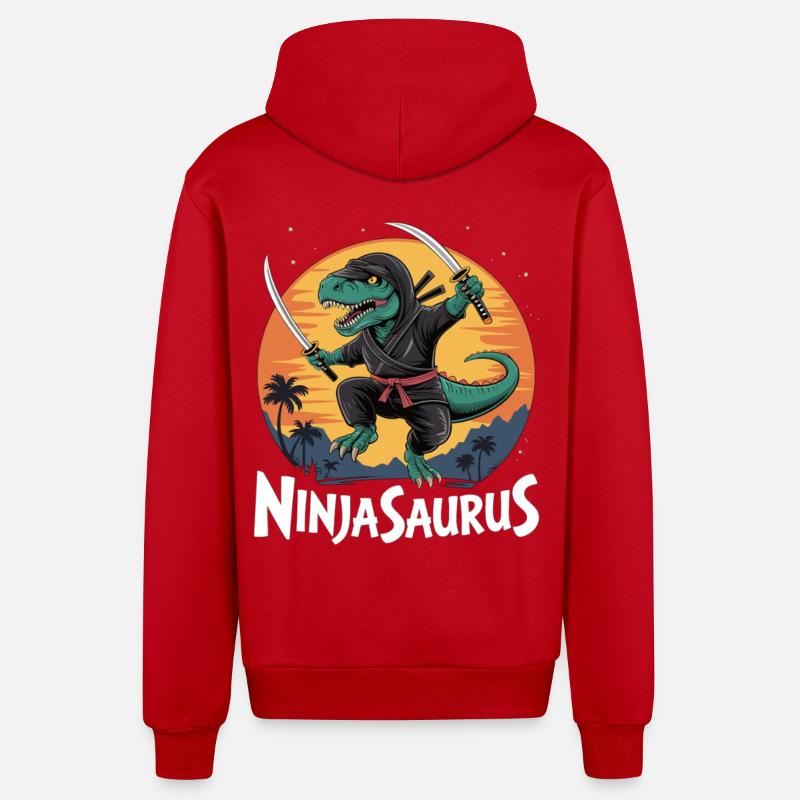 Ninjasaurus - Organic Relaxed Hooded Jacket Made in EU - red