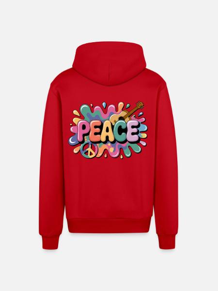 PEACE – Psychedelic - Organic Relaxed Hooded Jacket Made in EU - red