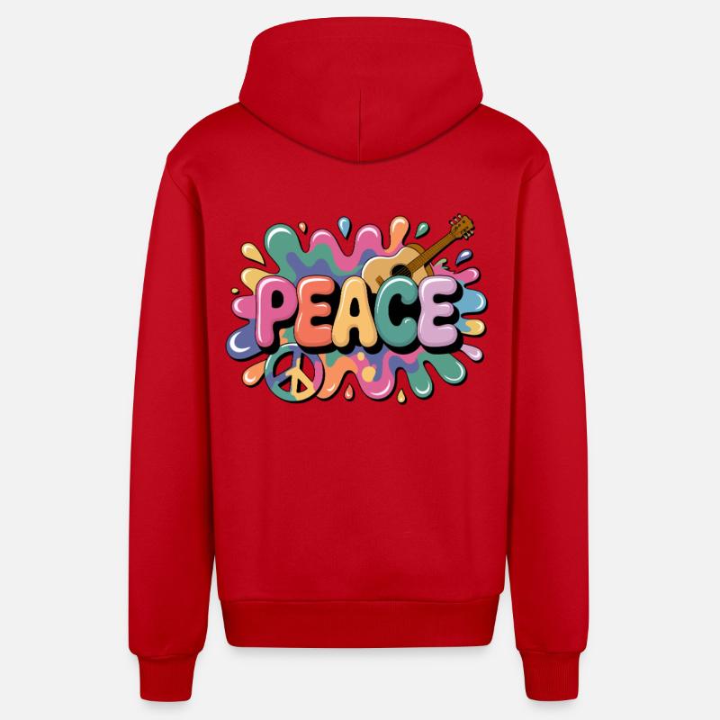 PEACE – Psychedelic - Organic Relaxed Hooded Jacket Made in EU - red