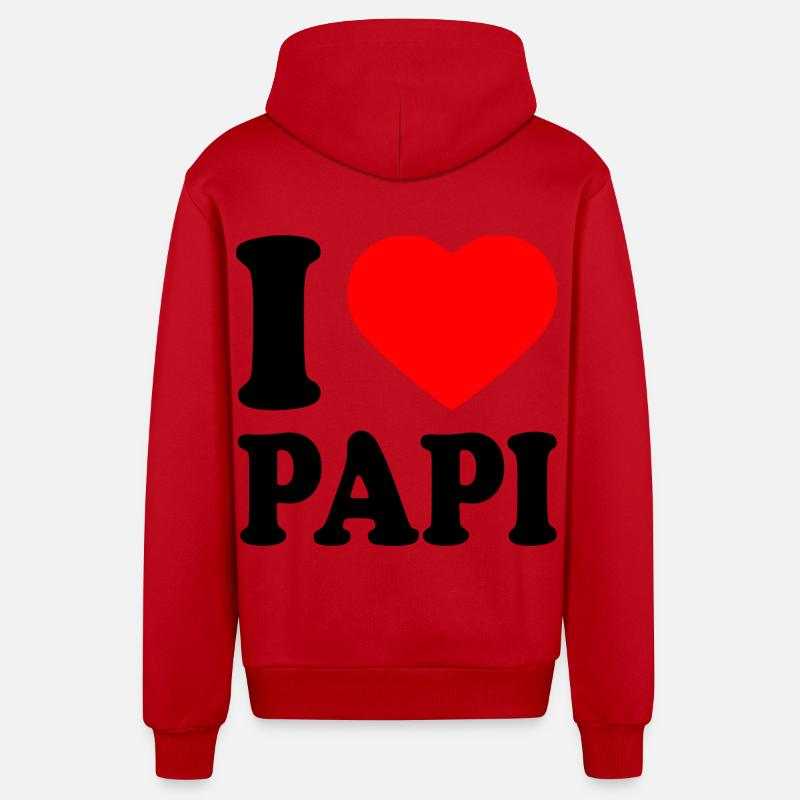 I love papi - Veste à capuche bio décontractée fabriquée en UE - rouge