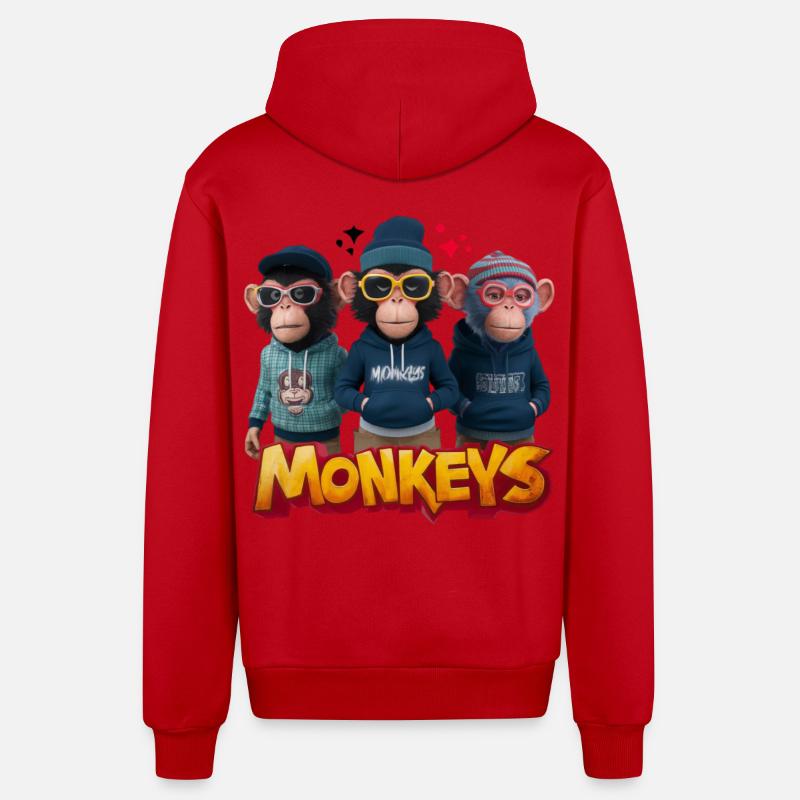 Monkeys 2 - Veste à capuche bio décontractée fabriquée en UE - rouge