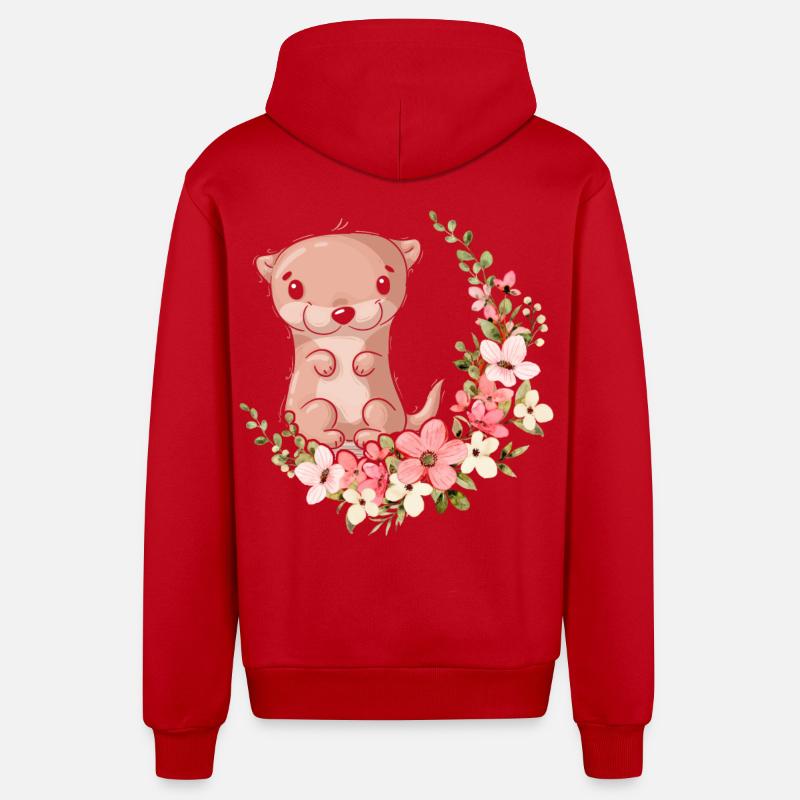 Loutre fleur florale - Veste à capuche bio décontractée fabriquée en UE - rouge