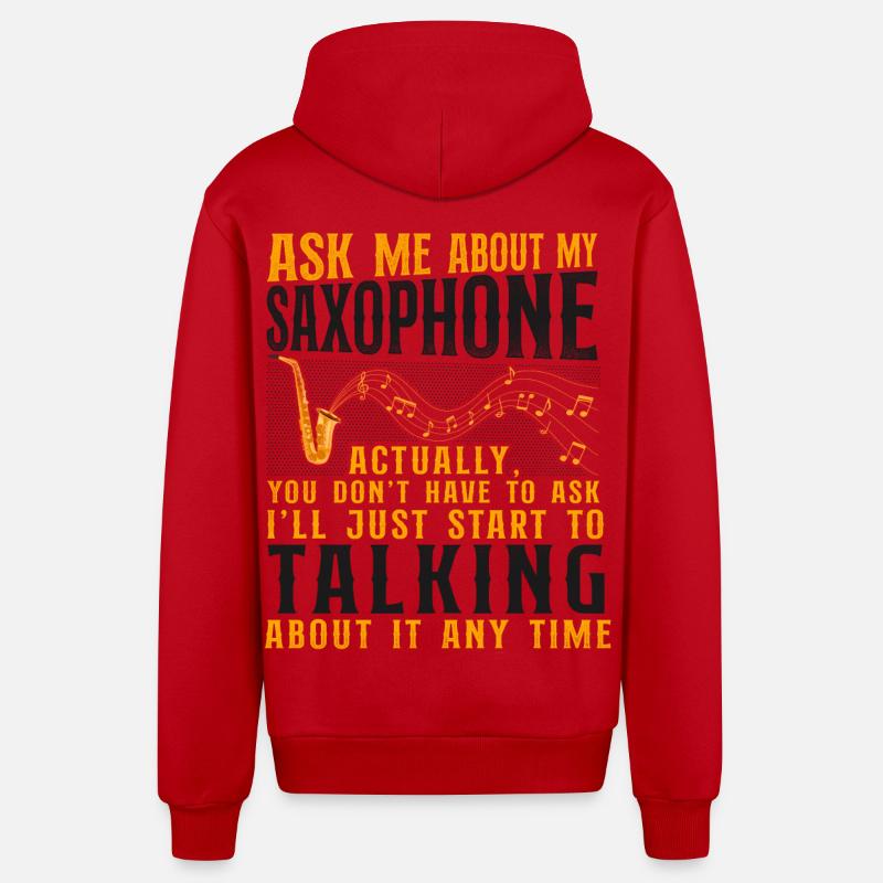 Saxophone Interrogez-moi sur mon - Veste à capuche bio décontractée fabriquée en UE - rouge