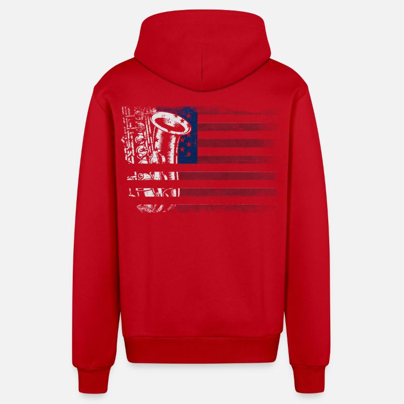 Saxophones Drapeau Américain - Veste à capuche bio décontractée fabriquée en UE - rouge