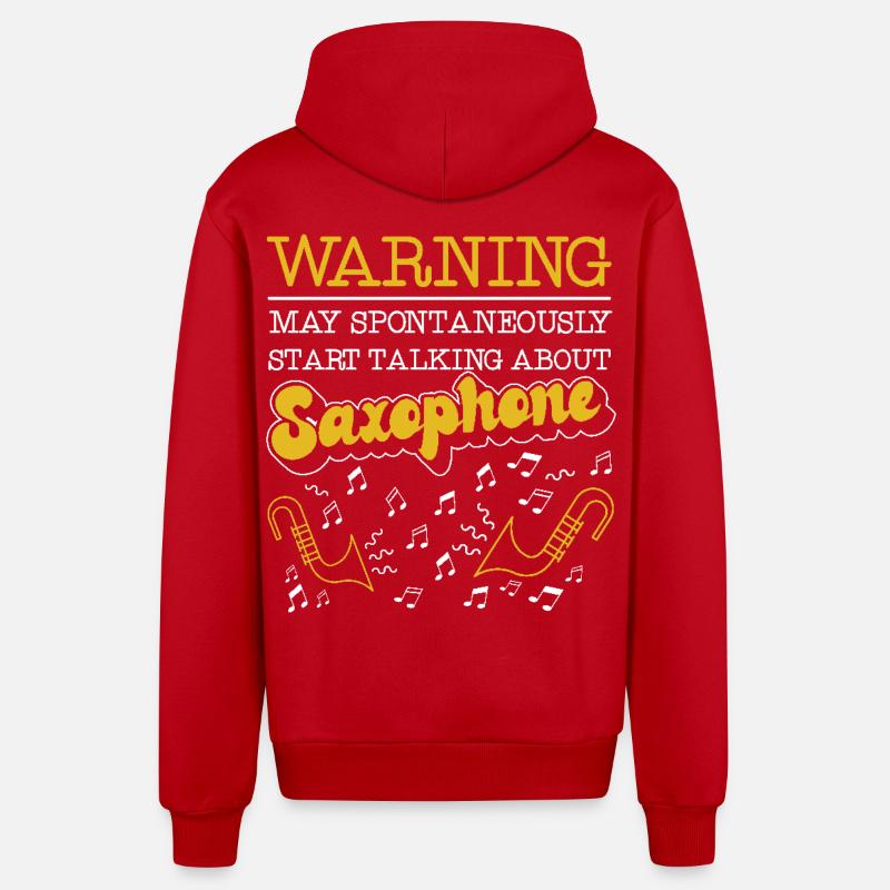 Saxophone Warning May - Organic Relaxed Hooded Jacket Made in EU - red