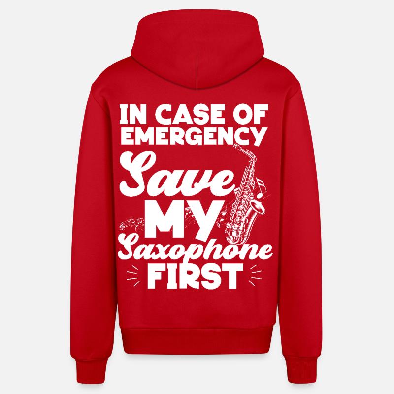 Saxophone en cas d’urgence - Veste à capuche bio décontractée fabriquée en UE - rouge