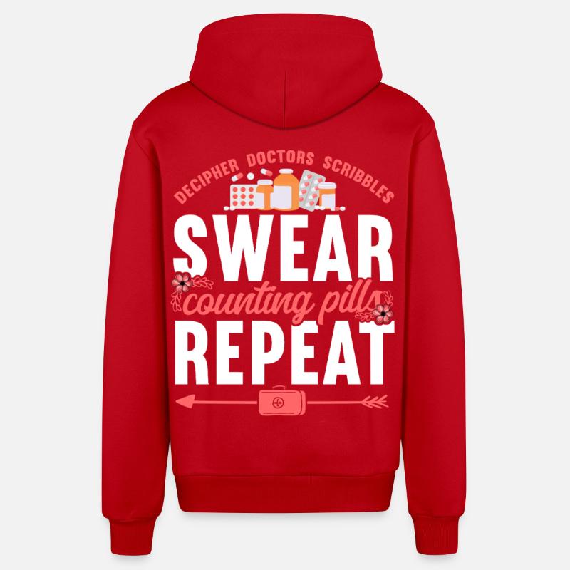 Pharmacy Tech Technician - Organic Relaxed Hooded Jacket Made in EU - red