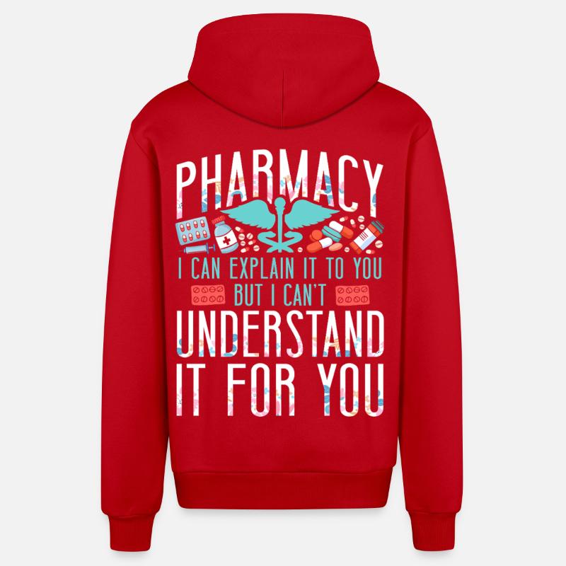 Pharmacy Tech Technician - Organic Relaxed Hooded Jacket Made in EU - red