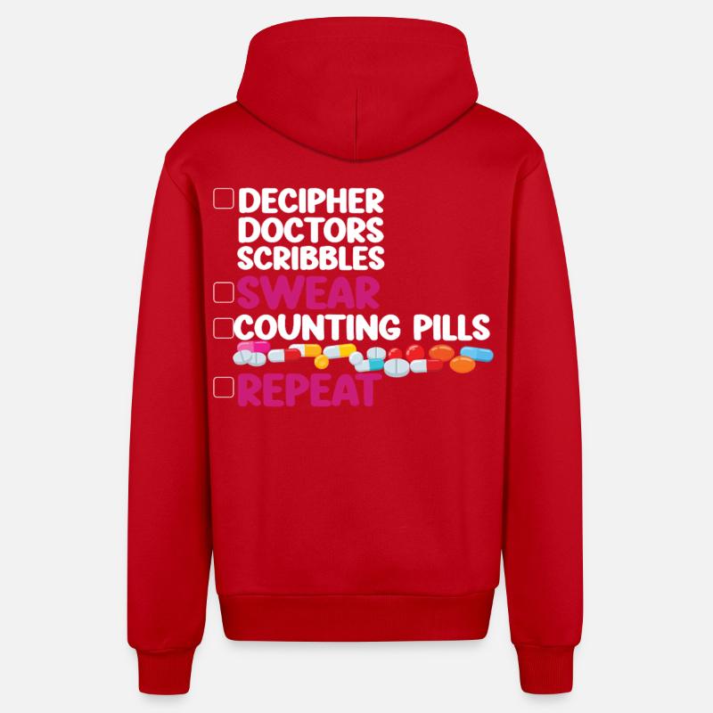 Pharmacy Tech Technician - Organic Relaxed Hooded Jacket Made in EU - red