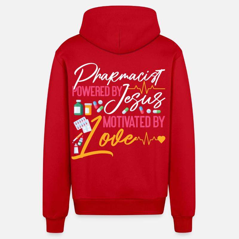 Pharmacy Tech Technician - Organic Relaxed Hooded Jacket Made in EU - red