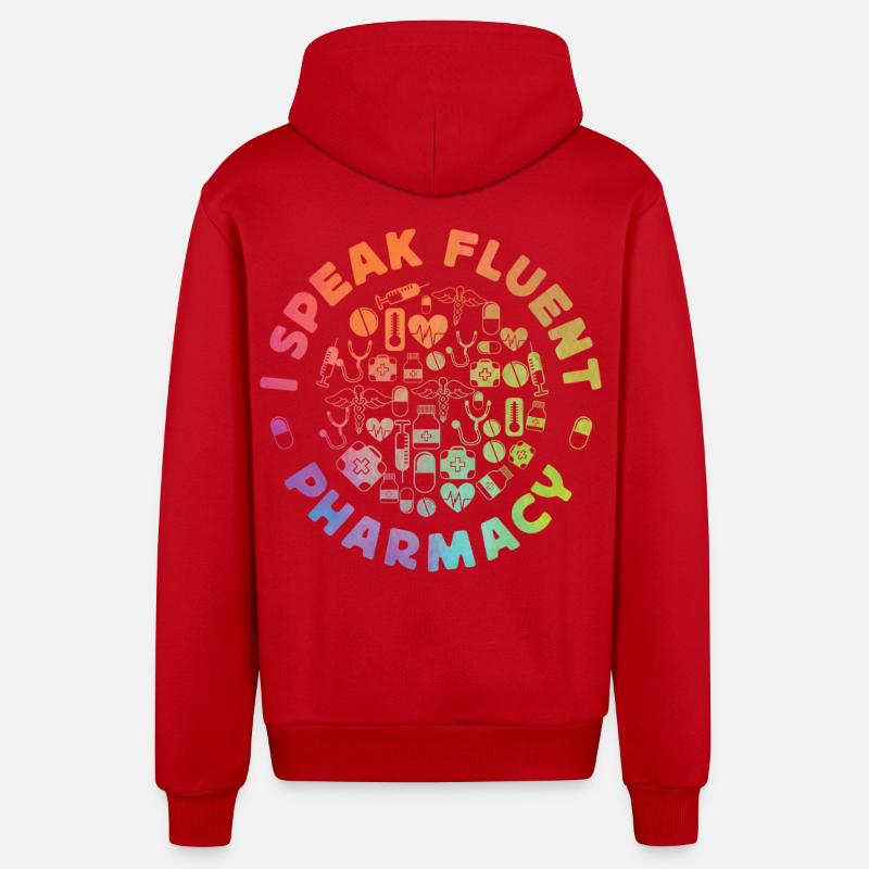 Pharmacy Tech Technician - Organic Relaxed Hooded Jacket Made in EU - red