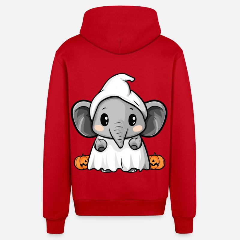 Elephant Halloween Comic Ghost - Organic Relaxed Hooded Jacket Made in EU - red