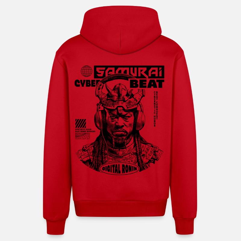 Chemise Tech Samurai Sci-Fi - Veste à capuche bio décontractée fabriquée en UE - rouge