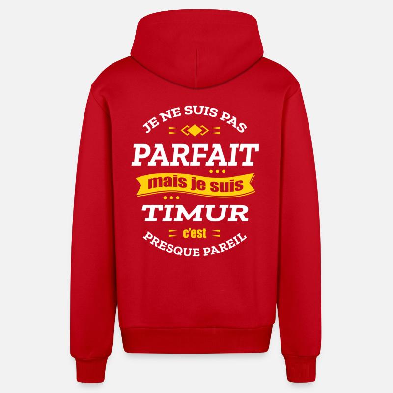 TIMUR PARFAIT - PRENOM TIMUR - Veste à capuche bio décontractée fabriquée en UE - rouge