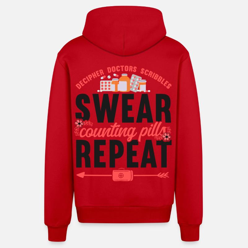 Pharmacy Tech Technician - Organic Relaxed Hooded Jacket Made in EU - red