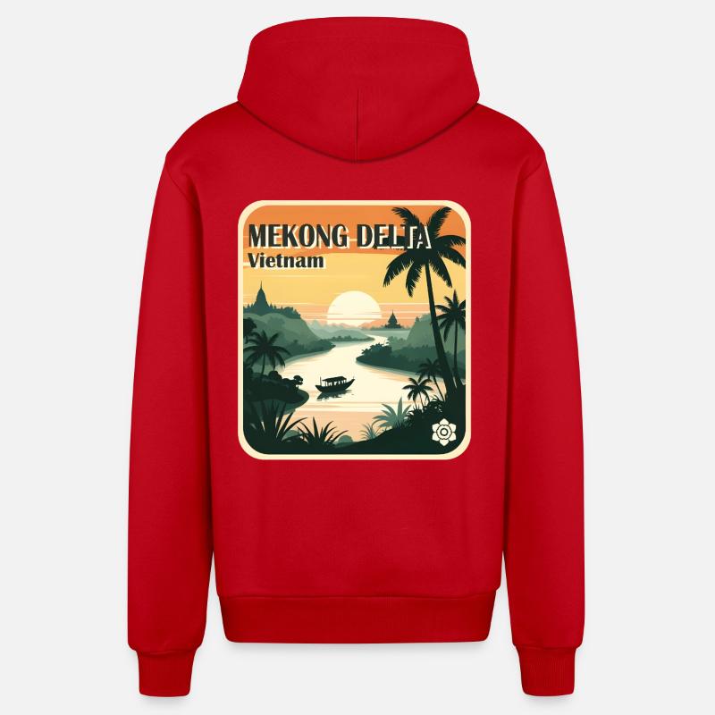 Delta du Mékong - Veste à capuche bio décontractée fabriquée en UE - rouge