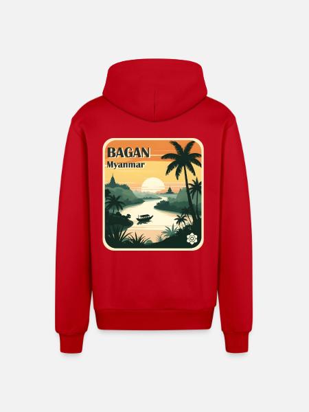 Bagan, Myanmar - Organic Relaxed Hooded Jacket Made in EU - red