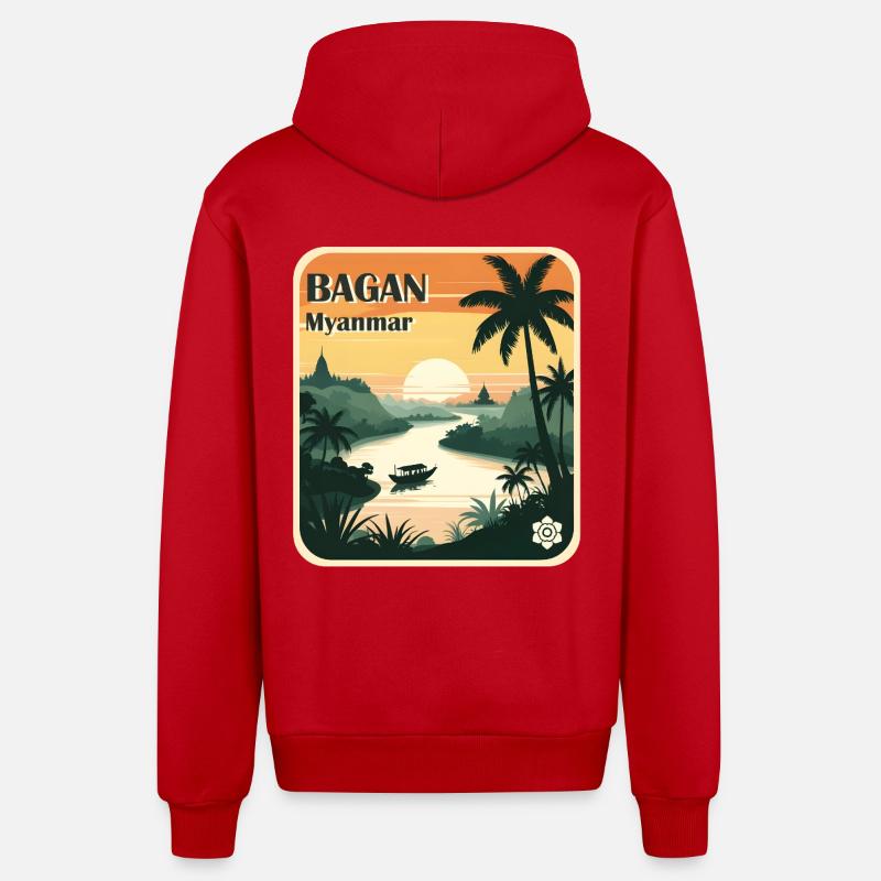 Bagan, Myanmar - Veste à capuche bio décontractée fabriquée en UE - rouge