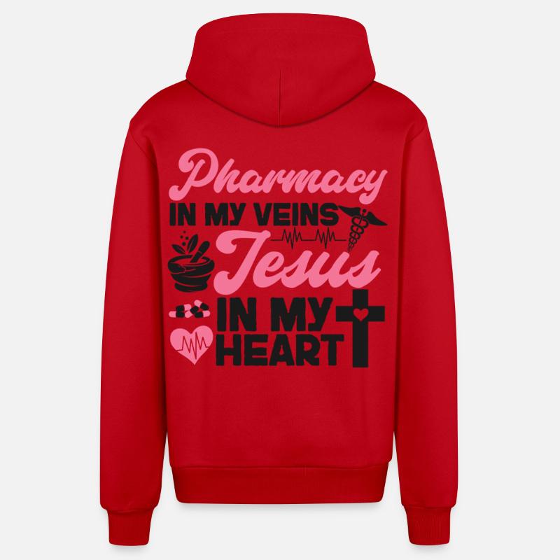 Pharmacy Tech Technician - Organic Relaxed Hooded Jacket Made in EU - red