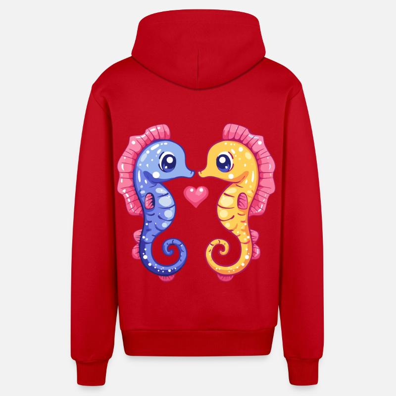 Couple d’hippocampes amour Saint-Valentin - Veste à capuche bio décontractée fabriquée en UE - rouge