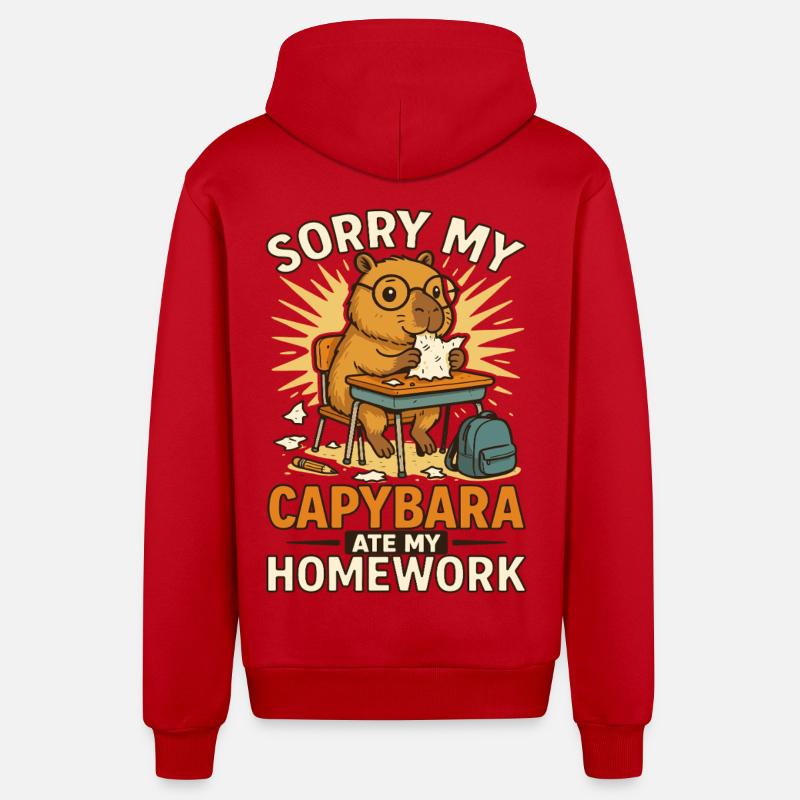 Capybara Capybara Devoirs Drôle - Veste à capuche bio décontractée fabriquée en UE - rouge